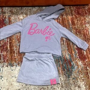 Barbie Pink Logo Gray Hoodie and Skirt Set
